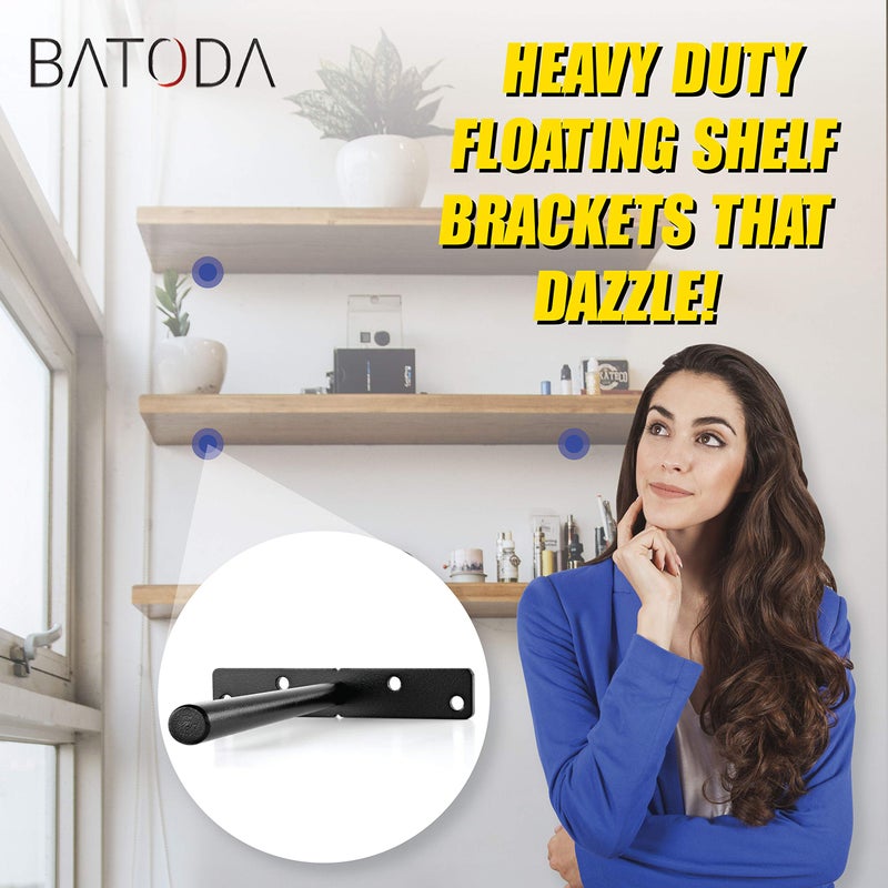 BATODA - 8" Floating Shelf Bracket Heavy Duty (6 pcs) â€“Solid Steel Blind Shelf Supports - Hidden Brackets for Floating Wood Shelves - Blind Shelf Support - Shelving Mounting Hardware Included (Pack 6) - Image 3